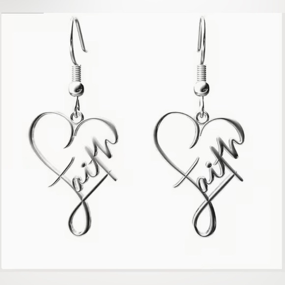 Heart Faith Dangle Earrings Beautiful Simplicity Modern New - Picture 5 of 5